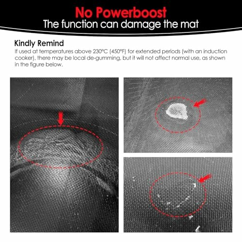 Warning about powerboost function damaging induction cooker mat.