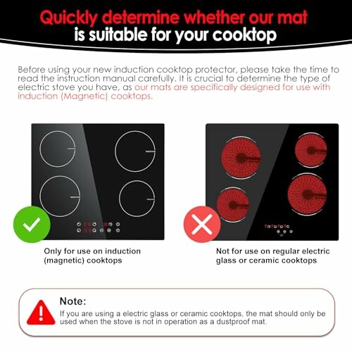 Guide for using cooktop mat on induction vs regular cooktops.