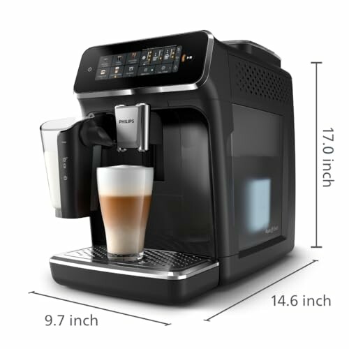 Philips espresso machine with touchscreen and two coffee cups