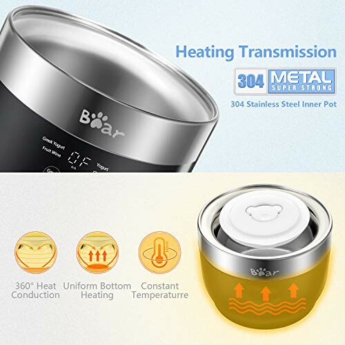 Stainless steel inner pot with heating features and metal super strong label.