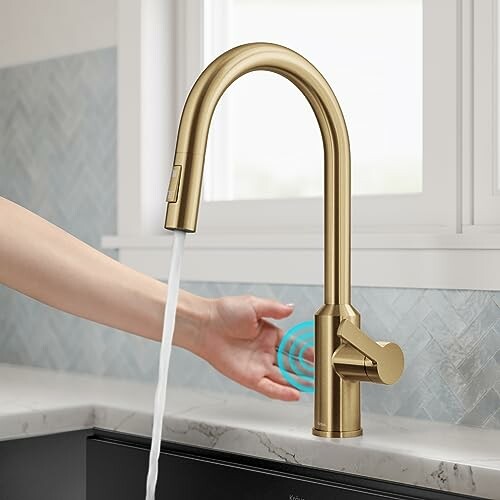 Touchless gold kitchen faucet with sensor activation